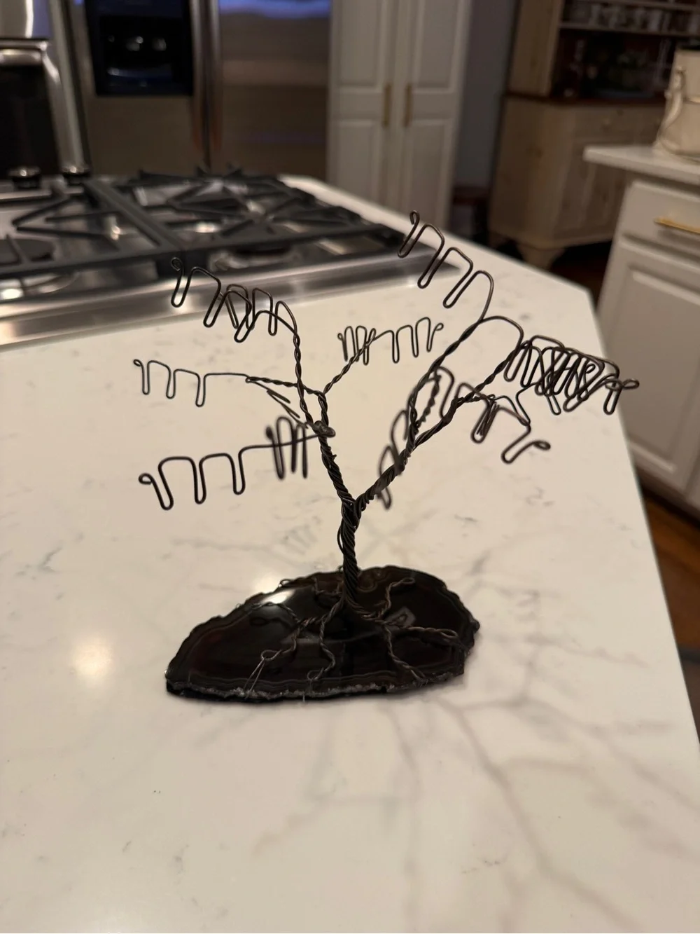 Vintage Wire Tree Jewelry Earring Holder Agate Slice Base Handmade Display